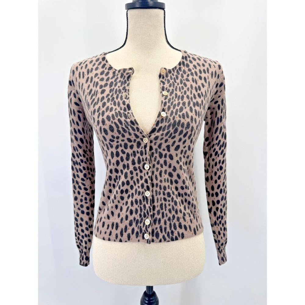J Crew Animal Leopard Print Button Down Knit Sweater Cardigan 100% Merino Wool